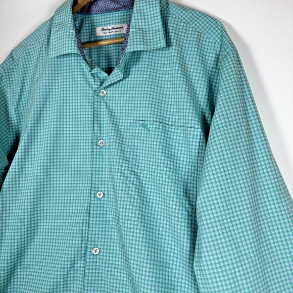 Tommy Bahama Shirt Mens XL Green Blue Check Newport Coast Button Up Long Sleeve - Picture 3 of 14